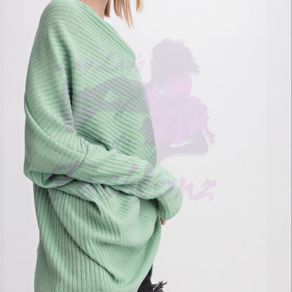 Textured Cowl Off the Shoulder Top- SAGE - Picture 7 of 8